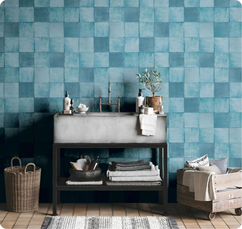 Blue with square pattern wallpaper by marburg Zellige